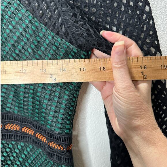 Self Portrait Black Eyelet Mesh Green & Orange Contrast High Neck Dress 6 - Picture 14 of 16